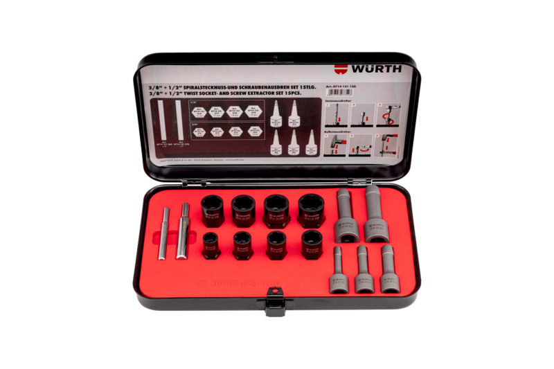 3/8 Zoll + 1/2 Zoll-Spiralstecknuss- und Schraubenausdreher-Set 15-teilig