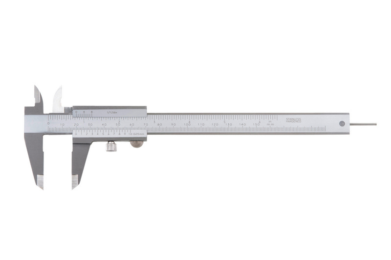 Taschenmessschieber mit Feststellschraube unten und rundem Tiefenmaß