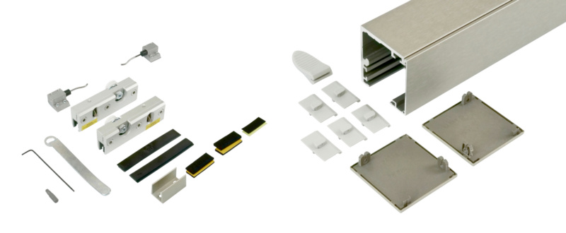 Zimmerschiebetürbeschlag-Set ABILIT 50-G für die Deckenmontage bei Glastüren