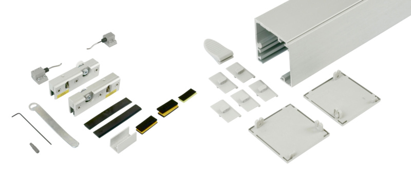 Zimmerschiebetürbeschlag-Set ABILIT 50-G für die Deckenmontage bei Glastüren