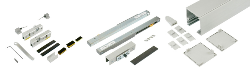 Zimmerschiebetürbeschlag-Set ABILIT 50-G für die Deckenmontage bei Glastüren