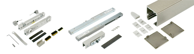 Zimmerschiebetürbeschlag-Set ABILIT 120-G für die Deckenmontage bei Glastüren
