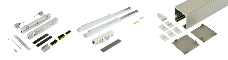 Zimmerschiebetürbeschlag-Set ABILIT 120-G für die Deckenmontage bei Glastüren