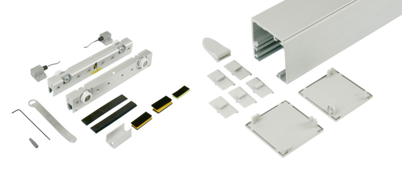 Zimmerschiebetürbeschlag-Set ABILIT 120-G für die Deckenmontage bei Glastüren