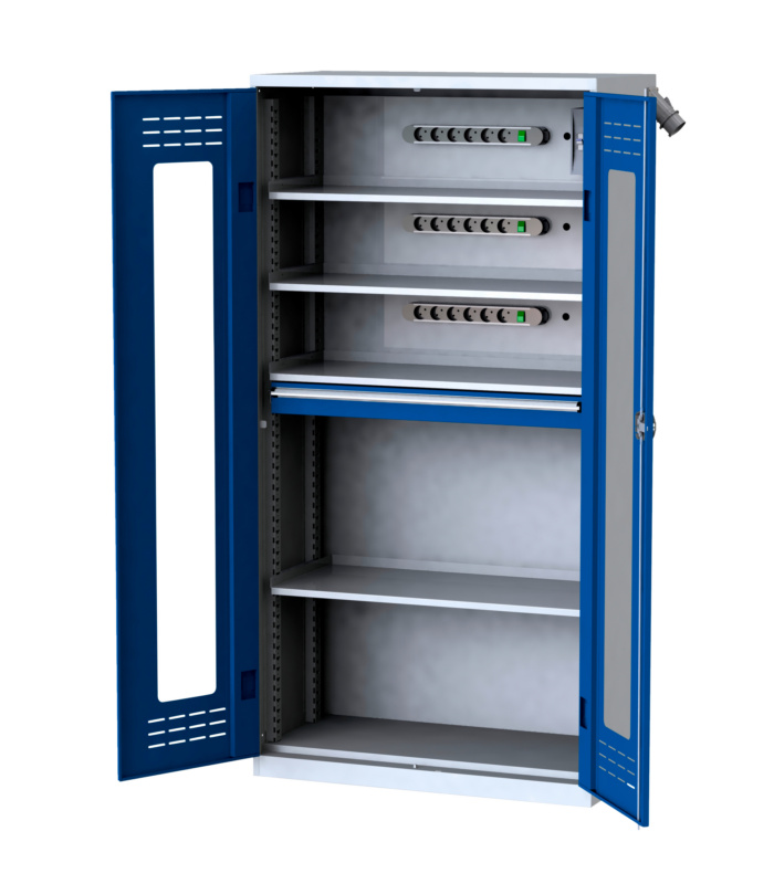 Akkuladeschrank mit Flügeltüren FLGTRSHRNK-SICHTF-AKKU-AS22-RAL5010