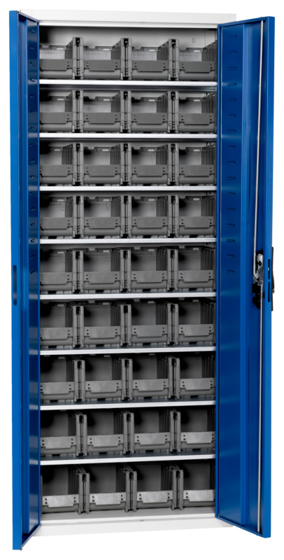 Flügeltürenschrank Tiefe 300 mm mit System-Lagerboxen W-SLB Größe 1