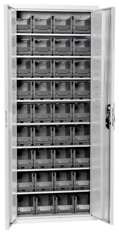 Flügeltürenschrank Tiefe 300 mm mit System-Lagerboxen W-SLB Größe 1