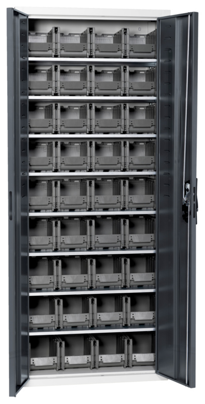 Flügeltürenschrank Tiefe 300 mm mit System-Lagerboxen W-SLB Größe 1