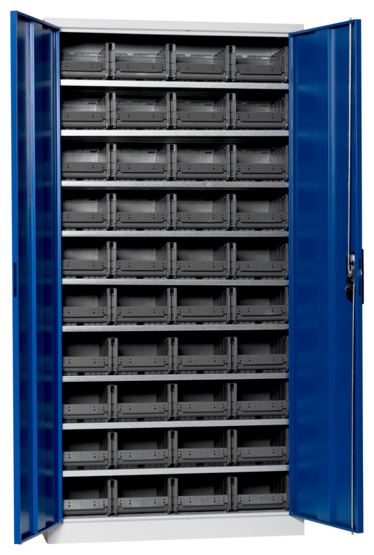 Flügeltürenschrank Tiefe 420 mm mit System-Lagerboxen W-SLB Größe 2