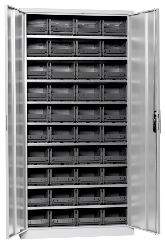 Flügeltürenschrank Tiefe 420 mm mit System-Lagerboxen W-SLB Größe 2