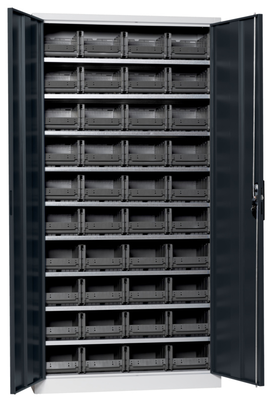 Flügeltürenschrank Tiefe 420 mm mit System-Lagerboxen W-SLB Größe 2