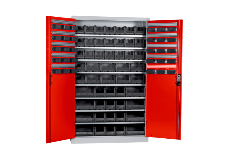 Flügeltürenschrank Tiefe 500 mm mit System-Lagerboxen W-SLB Größe 1, 2, 3 und 4