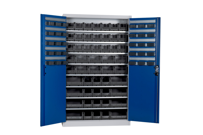 Flügeltürenschrank Tiefe 500 mm mit System-Lagerboxen W-SLB Größe 1, 2, 3 und 4