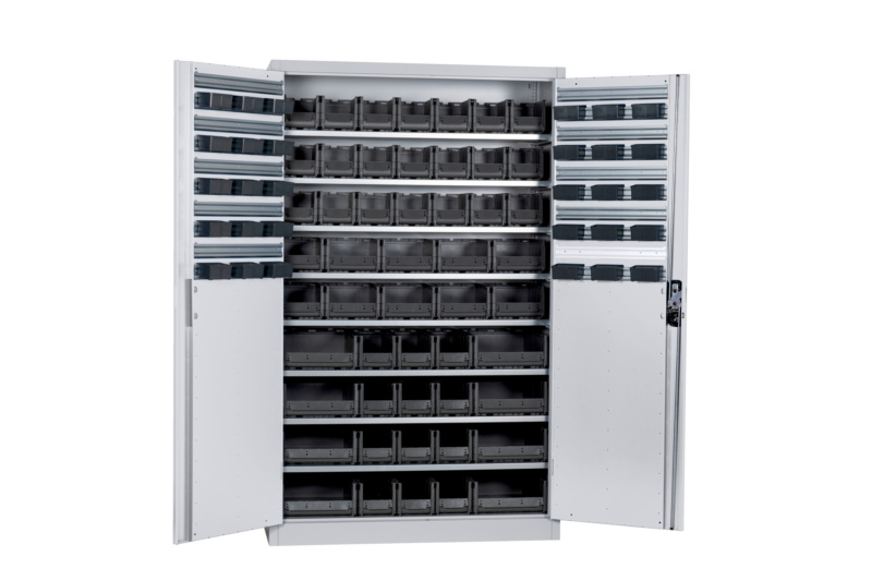 Flügeltürenschrank Tiefe 500 mm mit System-Lagerboxen W-SLB Größe 1, 2, 3 und 4