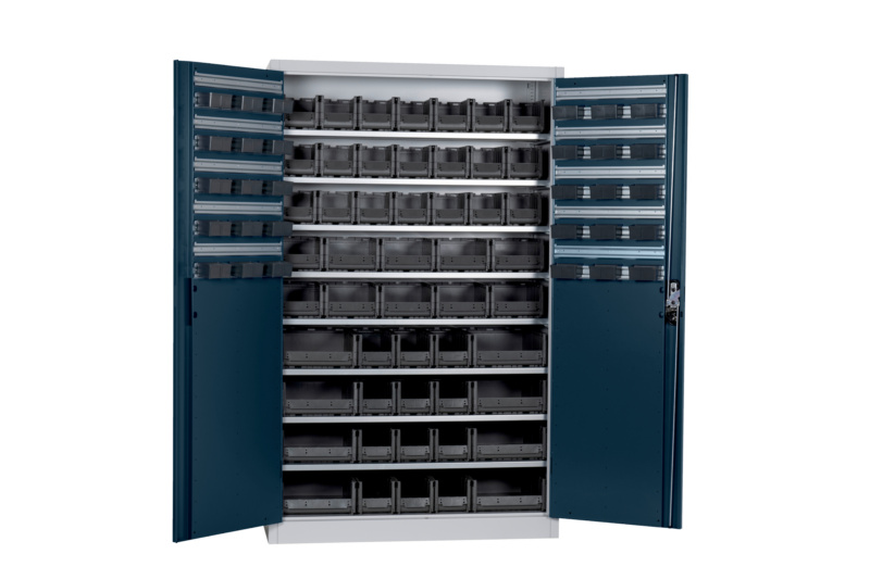 Flügeltürenschrank Tiefe 500 mm mit System-Lagerboxen W-SLB Größe 1, 2, 3 und 4