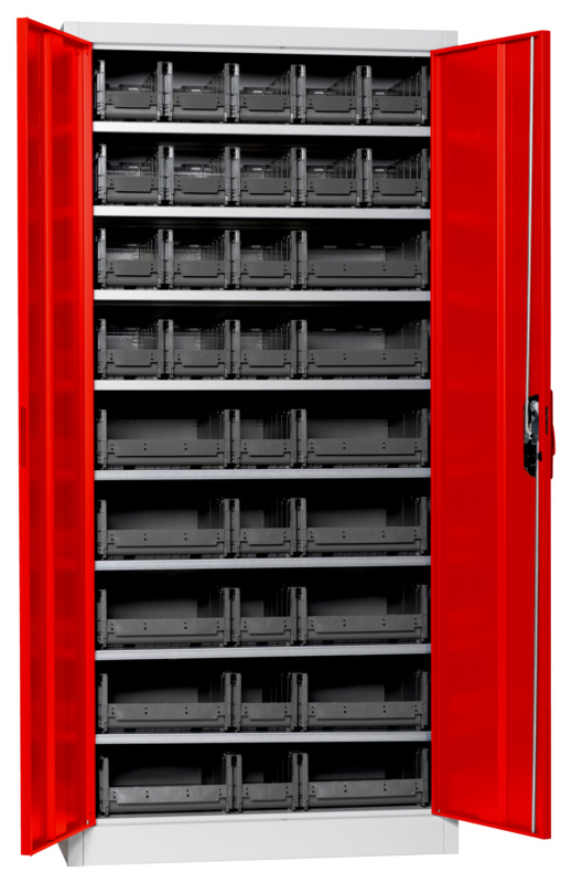 Flügeltürenschrank Tiefe 500 mm mit System-Lagerboxen W-SLB Größe 3 und 4