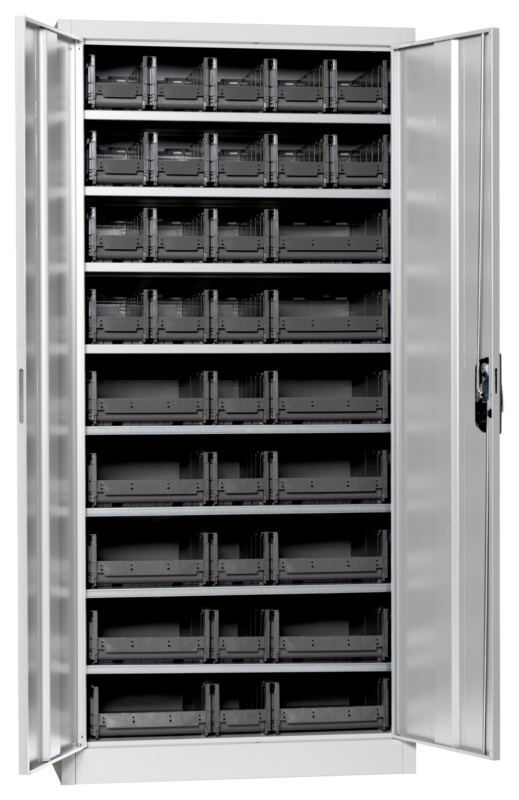 Flügeltürenschrank Tiefe 500 mm mit System-Lagerboxen W-SLB Größe 3 und 4
