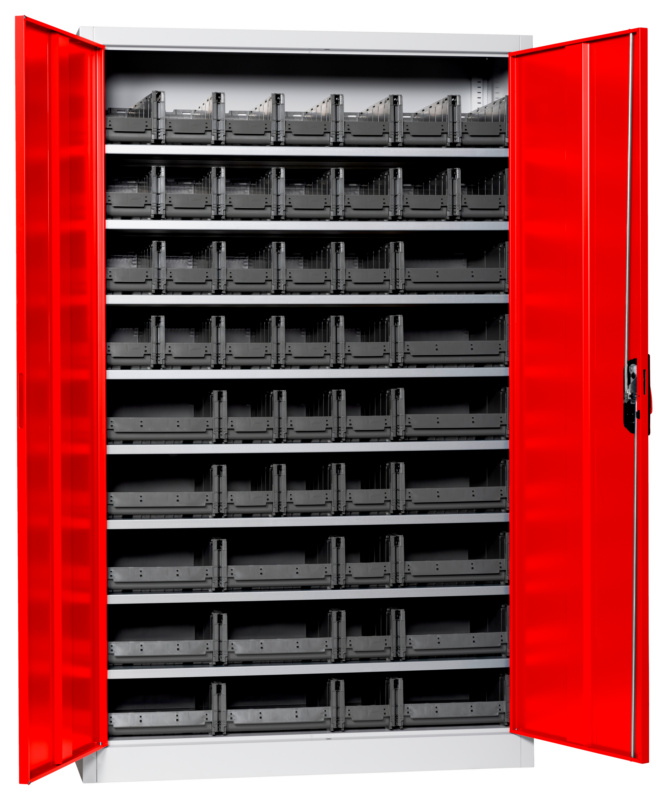 Flügeltürenschrank Tiefe 500 mm mit System-Lagerboxen W-SLB Größe 3 und 4