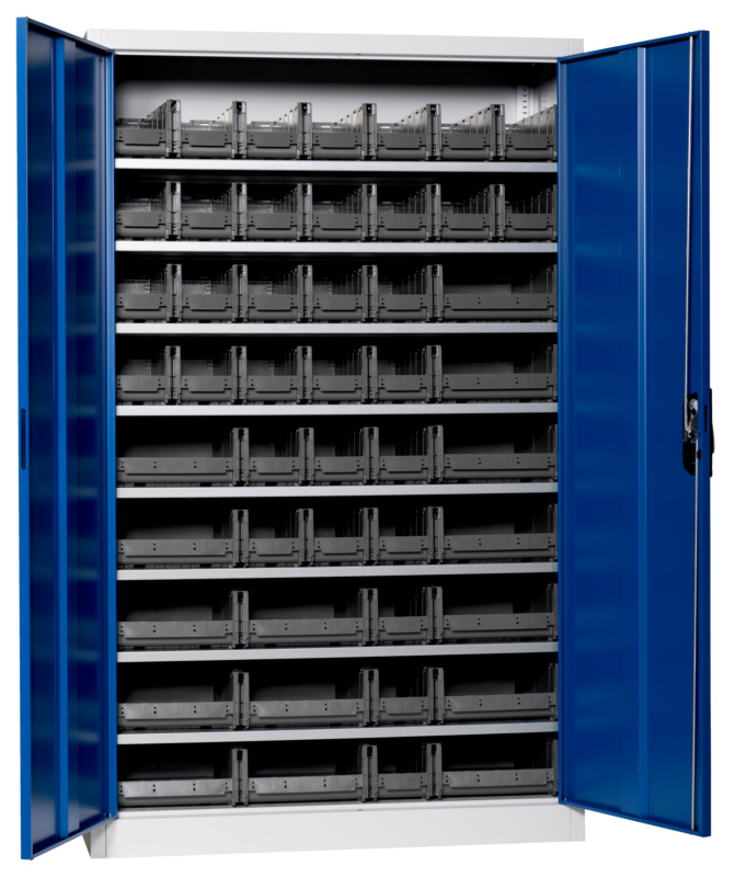 Flügeltürenschrank Tiefe 500 mm mit System-Lagerboxen W-SLB Größe 3 und 4