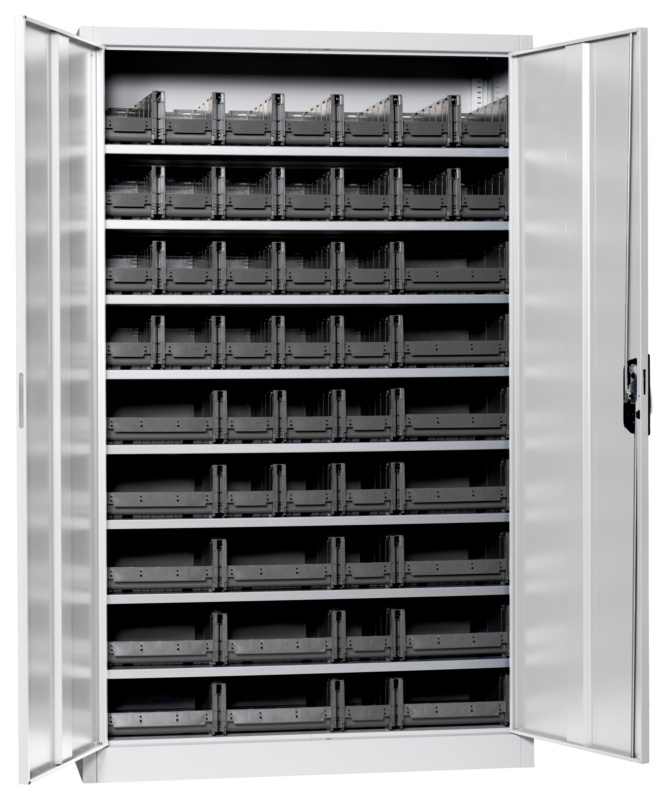 Flügeltürenschrank Tiefe 500 mm mit System-Lagerboxen W-SLB Größe 3 und 4