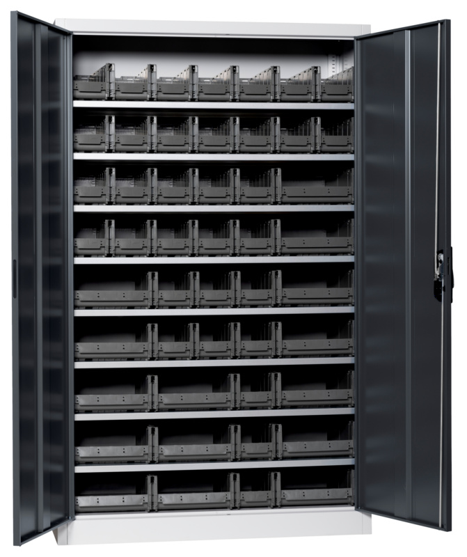 Flügeltürenschrank Tiefe 500 mm mit System-Lagerboxen W-SLB Größe 3 und 4