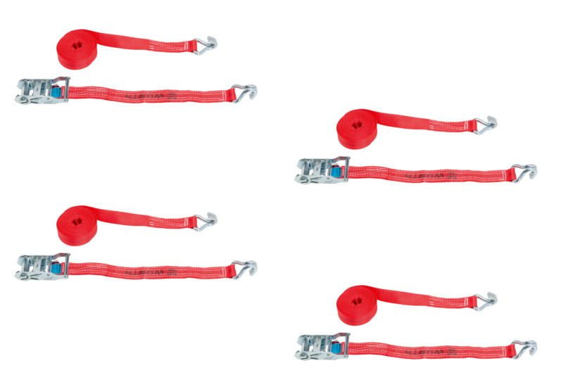 Ratschenzurrgurt-Set zweiteilig mit Doppelspitzhaken 35mm x 6m 4-teilig