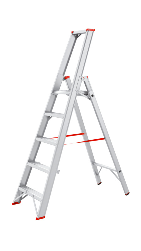 Alu-Stufenstehleiter mit Plattform STEHLEI-PLTFORM-5STUF