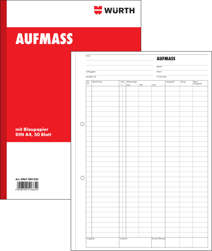 Aufmaßbuch FORMULAR-AUFMASSBUCH