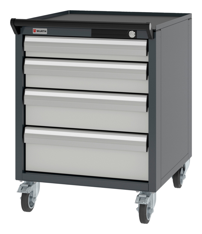 System-Schubladenschrank fahrbar 8.6/574x603mm SLSHRNK-FAHRBAR-8.6-H750-4SL-RAL7