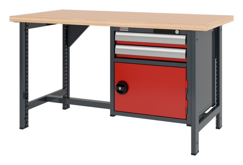 System-Werkbank 1500 mm mit 2 fixen Werkbankfüßen und Kombi-Hängeschrank 8.6