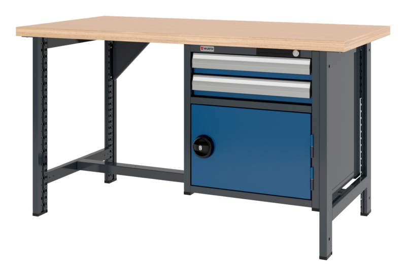 System-Werkbank 1500 mm mit 2 fixen Werkbankfüßen und Kombi-Hängeschrank 8.6