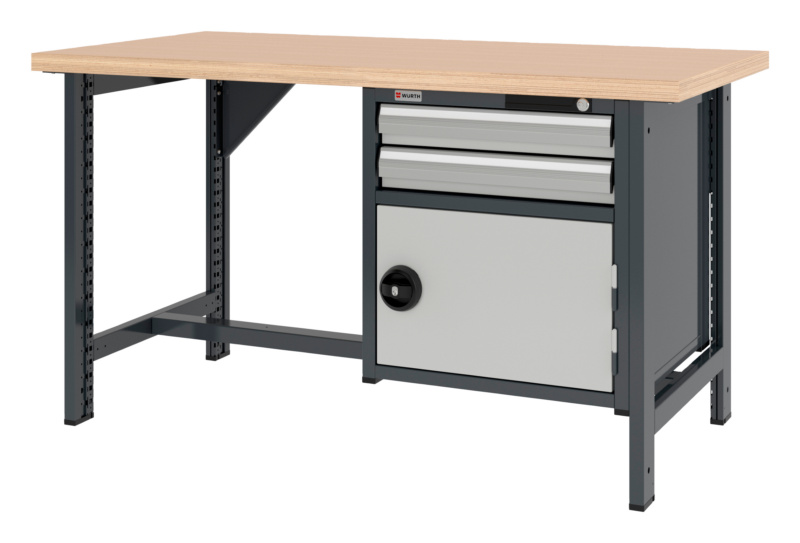 System-Werkbank 1500 mm mit 2 fixen Werkbankfüßen und Kombi-Hängeschrank 8.6
