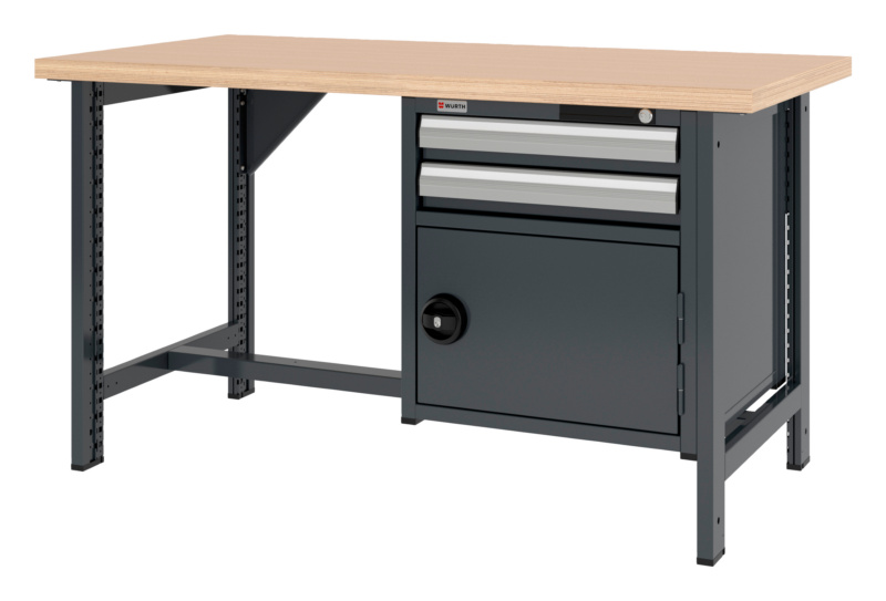 System-Werkbank 1500 mm mit 2 fixen Werkbankfüßen und Kombi-Hängeschrank 8.6