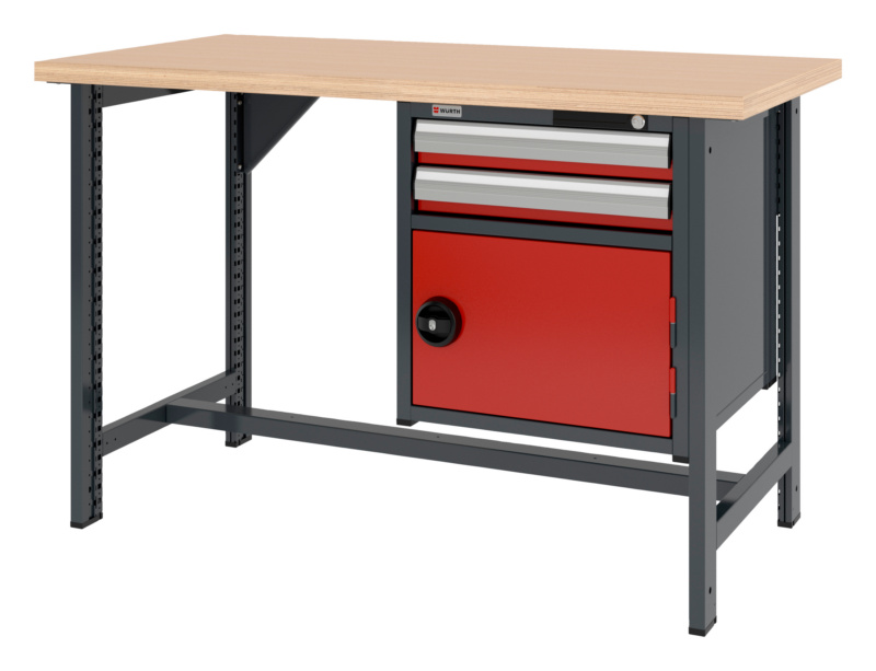 System-Werkbank 1500 mm mit 2 fixen Werkbankfüßen und Kombi-Hängeschrank 8.6