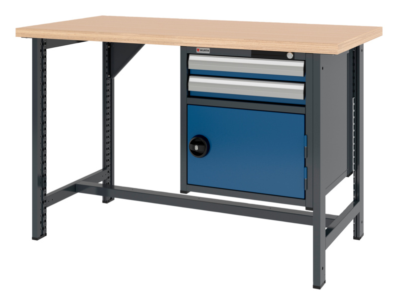 System-Werkbank 1500 mm mit 2 fixen Werkbankfüßen und Kombi-Hängeschrank 8.6