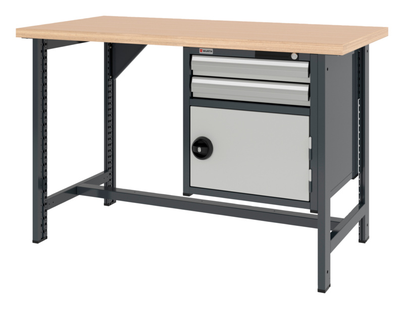 System-Werkbank 1500 mm mit 2 fixen Werkbankfüßen und Kombi-Hängeschrank 8.6