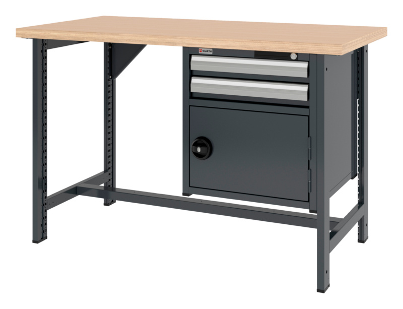 System-Werkbank 1500 mm mit 2 fixen Werkbankfüßen und Kombi-Hängeschrank 8.6
