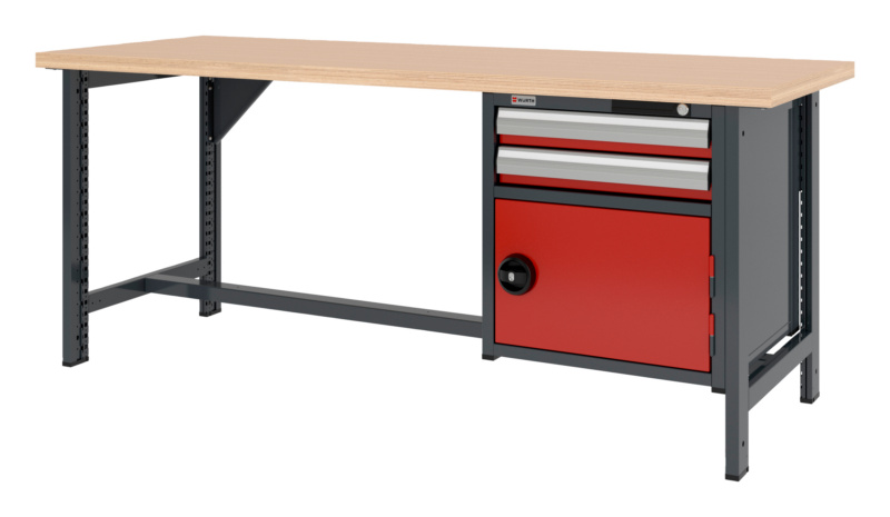 System-Werkbank 2000 mm mit 2 fixen Werkbankfüßen und Kombi-Hängeschrank 8.6