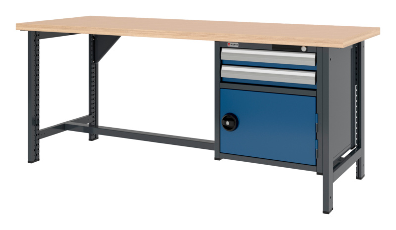 System-Werkbank 2000 mm mit 2 fixen Werkbankfüßen und Kombi-Hängeschrank 8.6