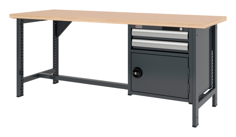 System-Werkbank 2000 mm mit 2 fixen Werkbankfüßen und Kombi-Hängeschrank 8.6