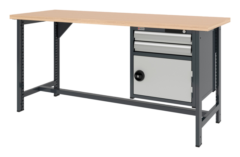 System-Werkbank 2000 mm mit 2 fixen Werkbankfüßen und Kombi-Hängeschrank 8.6
