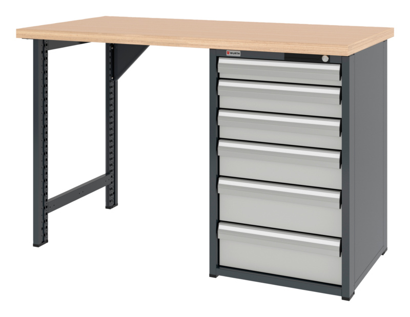System-Werkbank 1500 mm mit 1 Werkbankfuß und Schubladen-Unterbauschrank 8.6