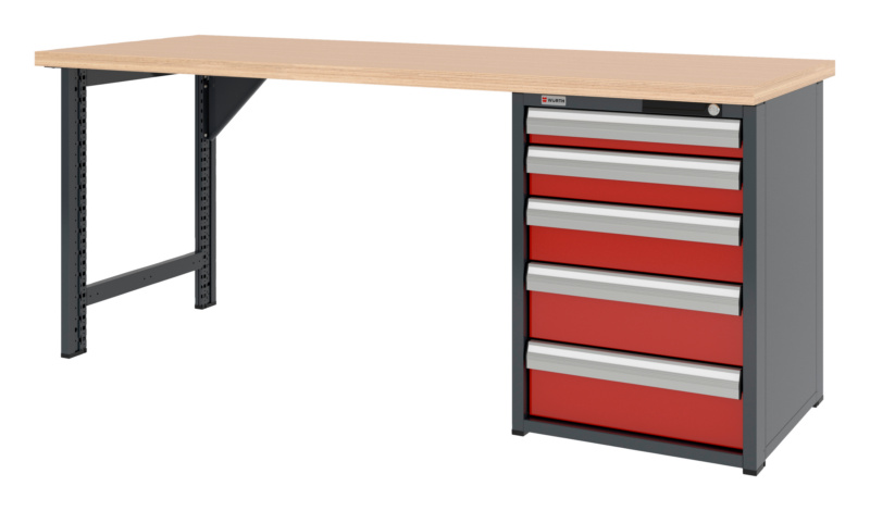 System-Werkbank 2000 mm mit 1 Werkbankfuß und Schubladen-Unterbauschrank 8.6