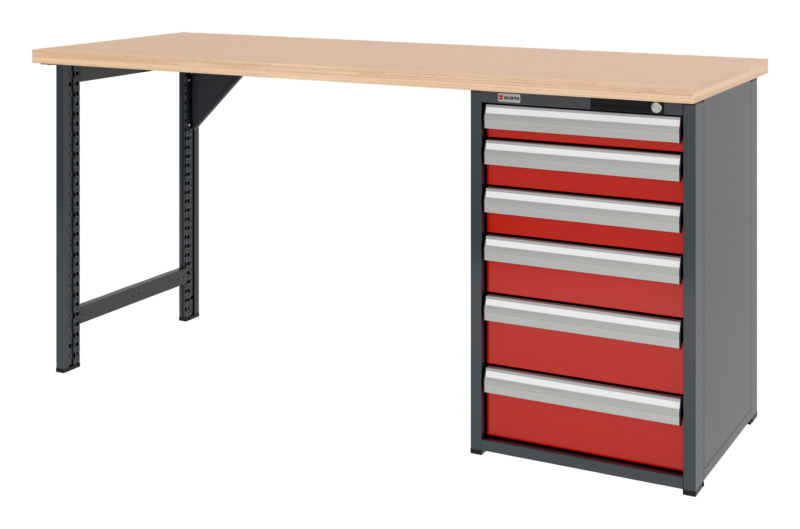 System-Werkbank 2000 mm mit 1 Werkbankfuß und Schubladen-Unterbauschrank 8.6