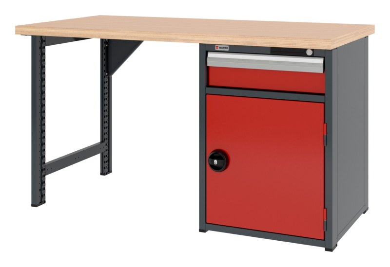 System-Werkbank 1500 mm mit 1 fixen Werkbankfuß und Kombi-Unterbauschrank 8.6