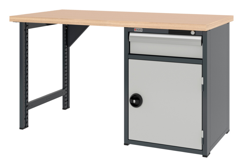 System-Werkbank 1500 mm mit 1 fixen Werkbankfuß und Kombi-Unterbauschrank 8.6