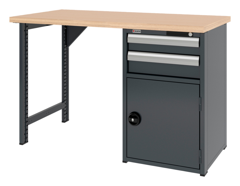 System-Werkbank 1500 mm mit 1 fixen Werkbankfuß und Kombi-Unterbauschrank 8.6