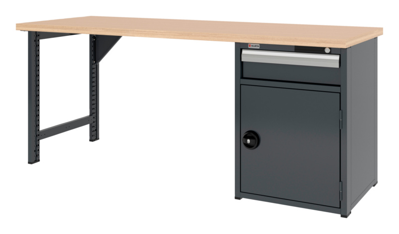 System-Werkbank 2000 mm mit 1 fixen Werkbankfuß und Kombi-Unterbauschrank 8.6