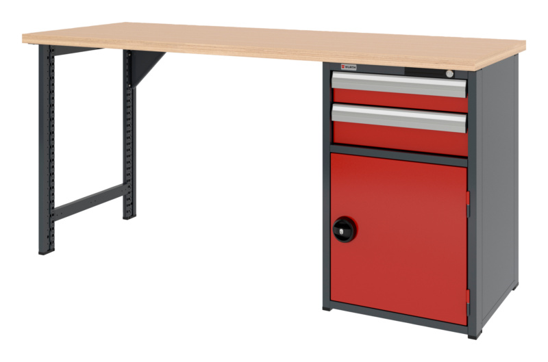 System-Werkbank 2000 mm mit 1 fixen Werkbankfuß und Kombi-Unterbauschrank 8.6
