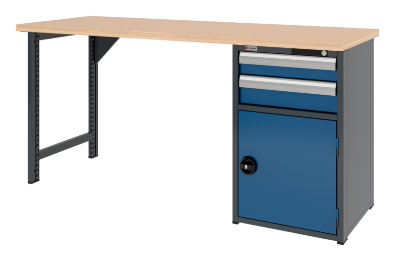 System-Werkbank 2000 mm mit 1 fixen Werkbankfuß und Kombi-Unterbauschrank 8.6